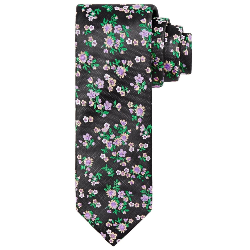 Tayion Mens Tie One Size Black Floral Omega Classic Fit Necktie Luxury NWT